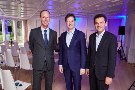 Thomas Rabe, Nick Clegg, Ulrich Oppold (v.l.n.r.) Copyright: © Bertelsmann | Kai Uwe Oesterhelweg