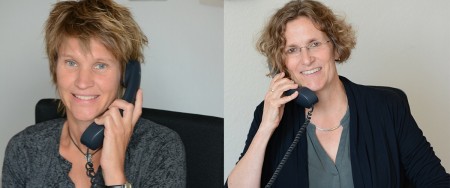 Am Zeugnistelefon: (von links nach rechts )Sabine Kramm und Kirsten Zünkler (Foto: Amt für Presse- und Öffentlichkeitsarbeit, Kreis Paderborn, Anna-Sophie Schindler)