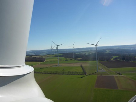 Der Windpark Schlüchtern in Hessen mit insgesamt fünf Anlagen. © Stadtwerke Bielefeld GmbH