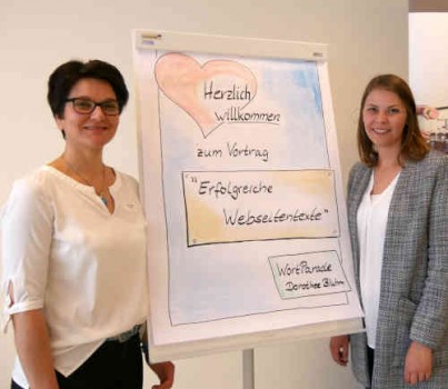 Gaben Tipps für erfolgreiche Webseitentexte: Dorothee Bluhm (WortParade) und Anna Niehaus (pro Wirtschaft GT). © pro Wirtschaft GT