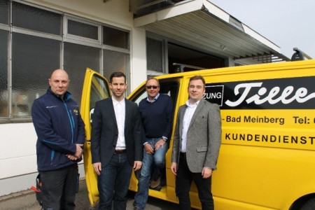 Blu Stuart Smith; Christian Zimmermann; Friedrich Tille; Christian Heß am Firmensitz Elektro Tille in Horn Bad-Meinberg
