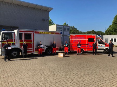 Die Feuerwehr Minden bedankt sich für die großzügige Masken-Spende aus Changzhou (Foto: Berufsfeuerwehr Minden)