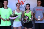 (U18 Finalisten): Die U18-Konkurrenz bei den Westfälischen Tenmnis-Jugendmeisterschaften bestimmten (von links): die Westfalenmeister Marcel Zielinski (Parkhaus Wanne-Eickel) und Jana Hecking (THC im VfL Bochum) sowie die Endspielteilnehmer Jaqueline Wagner (TC Neheim-Hüsten) und Fynn Künkler (SuS Bielefeld). © Simone Zettier (WTV)