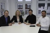 v.l.n.r.: FHM-Dozent Prof. Jochen Dickel, Prof. Dr. Astrid Kruse (Dekanin Fachbereich Medien), Dennis Grote (Geschäftsführer GOP), Okay Parlar (Leiter Online Marketing GOP).