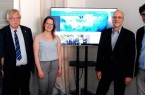 Jürgen Flatken, Co-Leitung der Multimediaredaktion, Theodor Bolzenius, Pressesprecher des Katholikentags und des Zentralkomitees der deutschen Katholiken, Lena Höckerschmidt, Mitarbeiterin Online beim Katholikentag, Bernhard Remmers, journalistischer Direktor des ifp und Thomas Arzner, Bereichsleiter Presse- und Öffentlichkeitsarbeit beim Katholikentag stellen die cross- und multimediale Aktivitäten während der Großveranstaltung im Mai vor (v.l., Foto: Katholikentag/Katzenberger).