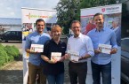 Am sportnavi-Infotag der Malteser Dienststelle OWL: Lennard Warweg, sportnavi.de, Anke Buttchereit, Gesundheitsbeauftragte der Malteser OWL, Siegfried Krix, Malteser Bezirksgeschäftsführer und Björn Pähler, sportnavi.de freuen sich über die gelungene Firmenfitness-Partnerschaft. © Kaiser