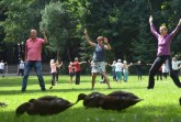 Spaß an der Bewegung: Beim Auftakt von „Sport im Park“ mussten die Enten ihre Wiese teilen.