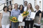 Die Jury für den Unternehmerinnenbrief beurteilt Gründungsidee oder Expansionsvorhaben (v.l.): Ana Christina Lavrador (Handwerkskammer Ostwestfalen–Lippe zu Bielefeld), Anna Niehaus (pro Wirtschaft GT), Gründerin Lara Farwick (Enra), Susanne Klasing (Kompetenzzentrum Frau und Beruf OstwestfalenLippe), Ulrich Grubert (IHK Ostwestfalen zu Bielefeld), Gründerin Martina Strietzel ( Senioren Assistenz), Lena Borgmann (Volksbank Bielefeld-Gütersloh).