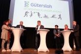 Diskussionsrunde zur Zukunft des Gütersloher Sports: v.l. Gabriele Neumann (Stadtsportverband), Christian Randerath (DJK) Gerd Feldhans( Sportausschuss), Andreas Kimpel (Dezernent für Kultur und Sport), Heidrun Elbracht (Janusz-Korczak-Schule), Sabine Röhrs (GTV) und Joachim Martensmeier (Dezernenten für Bildung, Jugend, Familie und Soziales)