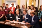 v.l.  vorne Bürgermeister Francois Decoster, Schulleiter Lypso Christophe Soutane, Schulleiter DBB Dr. Jörg Weber, Bürgermeister Rainer Heller

v.l. hinten:   SchülerInnen des Lypso mit dem Stv. Schulleiter des DBB Matthias Keiser, Vincent Leonelli, Djohar Immouni, Ines Schüttler, Albulena Shehu, Johanna Mücke, Neda Khalili, Foto: Stadt Detmold