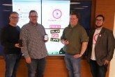 Wollen das Angebot von freiem WLAN in Lippe ausbauen: Klaus Proppe (Freifunk Lippe e.V.), Tim Veers (Teamleiter Informationstechnik Kreis Lippe), Michael Brinkmann und Björn Strate (beide Freifunk Lippe e.V.)(von links). Foto: Kreis Lippe