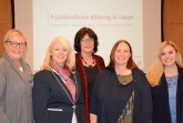 Gestalteten das neunte Treffen des Arbeitskreises „Frühkindliche Bildung in Lippe“: (v.l.) Ute Küstermann (Leitung Familienfreundlicher Kreis, Kinderschutz Kreis Lippe), Monika Hahn (Leitung Arbeitskreis „Frühkindliche Bildung in Lippe“), Dr. Ortrud Hintze (Ernährungsmedizinerin und ebenfalls Ärztin im kinder- und jugendärztlichen Dienst Kreis Lippe), Janine Tölle (Teamleitung und Ärztin im kinder- und jugendärztlichen Dienst des Gesundheitsamtes Kreis Lippe) und Julia Prokofieva (Leitung Arbeitskreis „Frühkindliche Bildung in Lippe“). Foto: Kreis Lippe