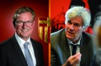In einem gemeinsamen Telefonat informierten sich die Bürgermeister von Le Mans, Stéphan Le Foll (rechts), und von Paderborn, Michael Dreier, über die aktuelle Corona-Situation in den beiden Partnerstädten.Foto: © Stadt Paderborn