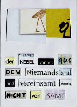 Von der Literaturnobelpreisträgerin Herta Müller sind in Written Imageryzwölf kleinformatige Wort-Bild-Collagen aus der 2020er Reihe Vereinsamt kommt nicht von Samt (15x10cm) zu sehen. BIld: © Herta Müller