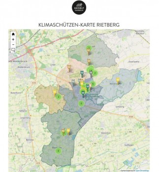 Ein Screenshot der digitalen Karte der Klimaschützen zeigt die Vielfalt und breite Streuung der Angebote im gesamten Stadtgebiet. Foto: Stadt Rietberg