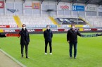Vorfreude auf die EM 2024 - Ulrich Lange (Bürgermeister Bad Lippspringe), Jürgen Eißmann (Head of Euro 2024), Dirk Floer (Organisation, SCP07), Martin Hornberger (Geschäftsführer SCP07), Michael Dreier (Bürgermeister Paderborn).Foto: SC Paderborn
