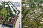 Das Alanbrooke-Quartier (Visualisierung links) hat den A-Status im Rahmen der REGIONALE 2022 erhalten, während das Zukunftsquartier (Luftbild links) einen großen Schritt weitergekommen ist und mit dem B-Status ausgezeichnet wurde.Foto:© Stadt Paderborn