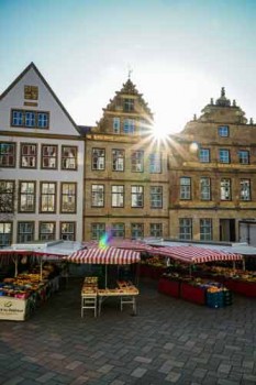 Dienstags, freitags und samstags gibt es frische Waren in der Bielefelder Altstadt. Foto: Bielefeld Marketing/Franziska Beckmann