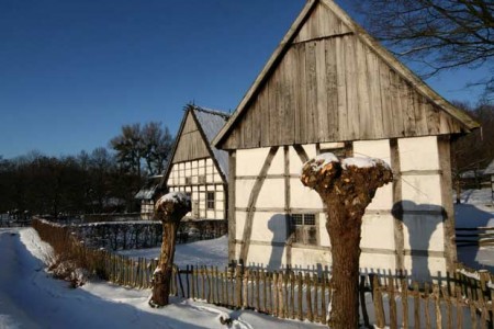 Winter im Freilichtmuseum: Zeit, die Weiden zu schneiden. Foto: LWL/Jähne