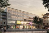 Ausblick: Diese Illustration der Architekten zeigt, wie die Fassade der Wissenswerkstadt in der Bielefelder Innenstadt 2024 aussehen soll. Das Gebäude, in dem früher die Stadtbibliothek zu Hause war, wird derzeit komplett umgebaut.
