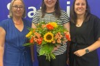 v. l. n. r: Anja Weber (Vorsitzende des DGB NRW), Clea Stille (Regionsgeschäftsführerin des DGB Ostwestfalen) und Anke Unger (stellv. Vorsitzende des DGB NRW). Foto: DGB-Bezirk NRW, Jonas Banken-Blumenthal.