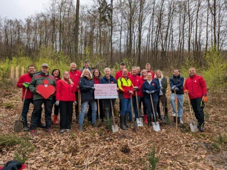 Das Pflanzen der Douglasien hat den Vertretern der AÜG Netzwerk GmbH, der Sparkasse Paderborn-Detmold-Höxter und des Landesverbandes Lippe sehr viel Spaß gemacht. Fotos: LVL