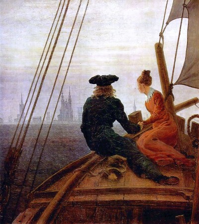 Menschen von hinten sind ein Stilmittel der Romantik - damit man sich mit ihnen identifizieren kann (Bild: Caspar David Friedrich „Auf dem Segler“ The Yorck Projekt / Zenodot Verlagsgesellschaft [Ralf Szymanski u.a.])