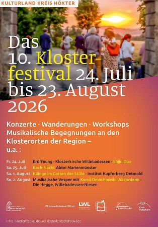 Veranstaltungsplakat zum zehnten Klosterfestival vom 24. Juli bis 23. August 2026.