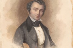 Gemaltes Porträt von Albert Lortzing im dunklen Anzug mit weißem Hemd und Halstuch.