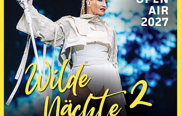 Konzertplakat mit Sarah Connor auf der Bühne und den Angaben „Wilde Nächte 2“, 27.08.2027 und Park Spektakel – Rheda Wiedenbrück.